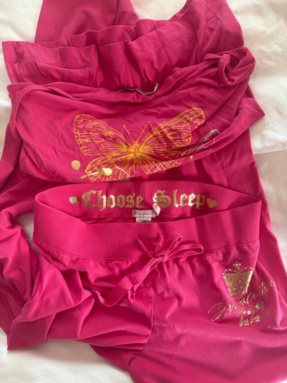 Vntg Juicy Couture Hot Pink Butterfly Cami & Pants Pajama Set - Picture 3 of 8